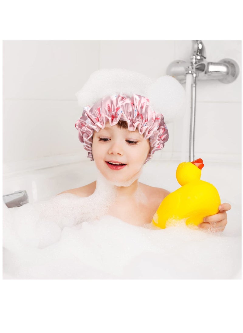2PCS Elastic Kids Bath Caps, Double layer Baby Bathing Shower Caps, Reusable Children Waterproof Cartoon Hat for Kids