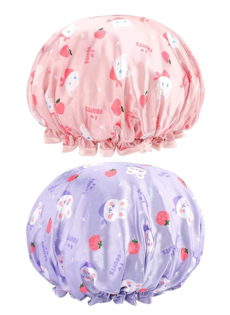 2PCS Elastic Kids Bath Caps, Double layer Baby Bathing Shower Caps, Reusable Children Waterproof Cartoon Hat for Kids