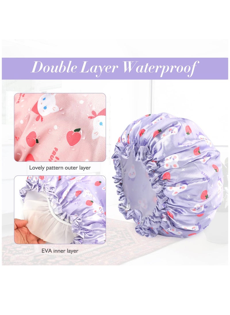2PCS Elastic Kids Bath Caps, Double layer Baby Bathing Shower Caps, Reusable Children Waterproof Cartoon Hat for Kids