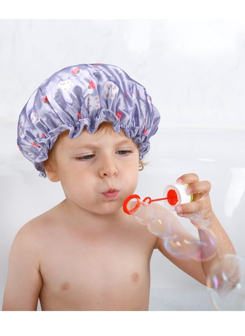 2PCS Elastic Kids Bath Caps, Double layer Baby Bathing Shower Caps, Reusable Children Waterproof Cartoon Hat for Kids