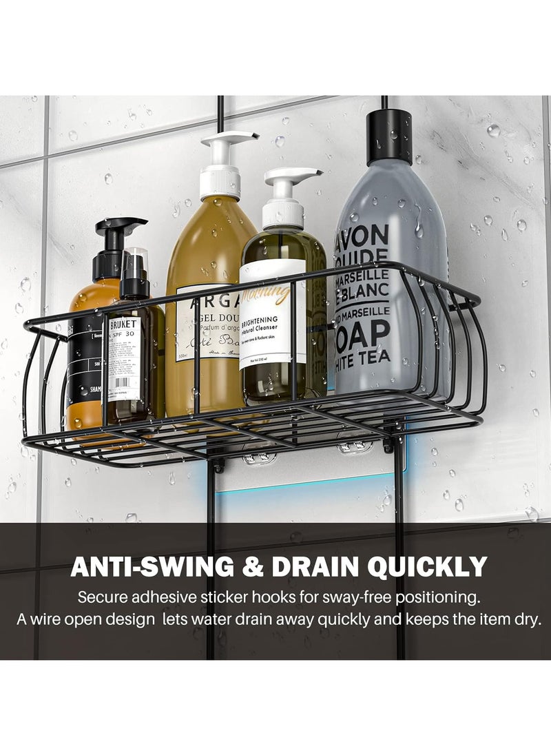 Shower Caddy Hanging, Anti-Swing Over Head Shower Caddy Rustproof with Hooks for Towels, Sponge and More, Matte Black