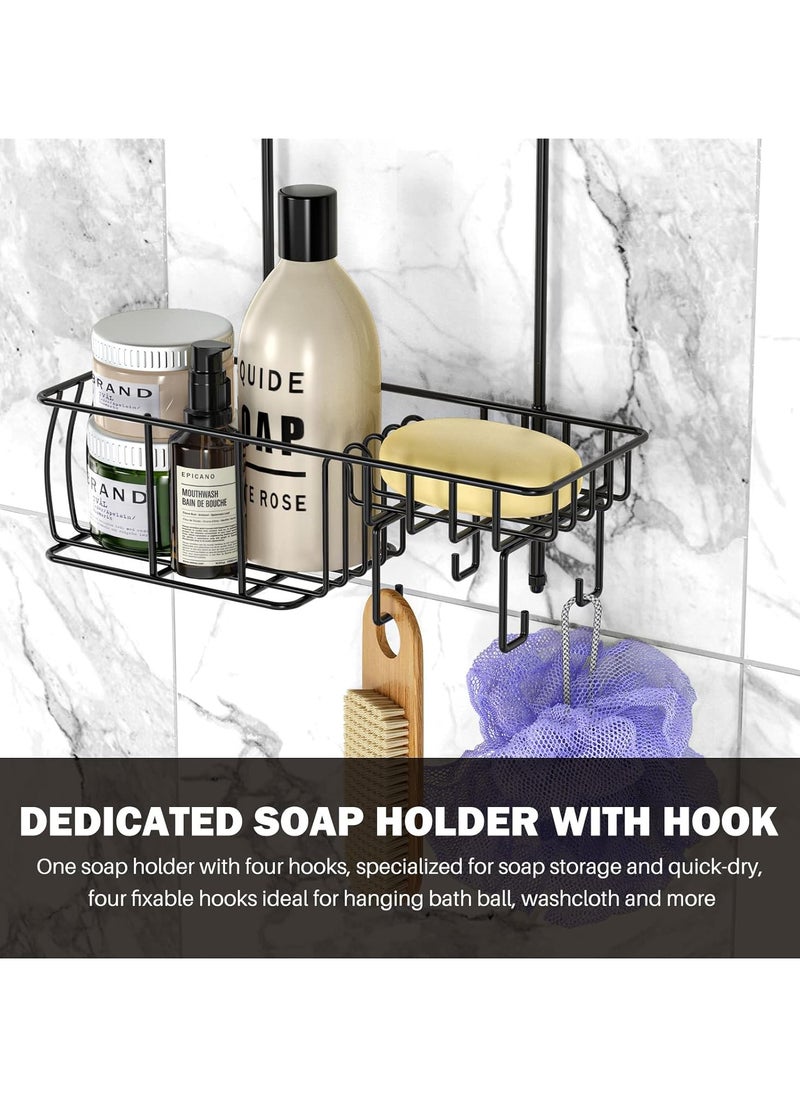 Shower Caddy Hanging, Anti-Swing Over Head Shower Caddy Rustproof with Hooks for Towels, Sponge and More, Matte Black