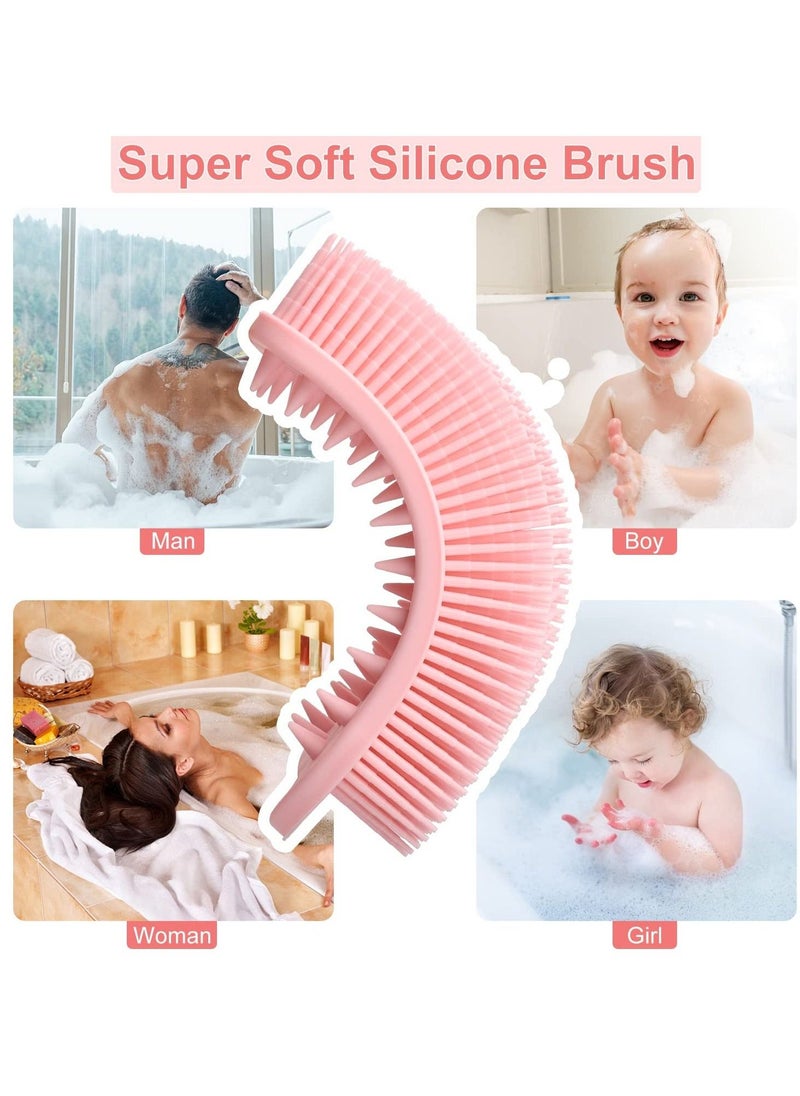 Silicone Body Scrubber, 2 Pcs Exfoliating Body Scrubber, Soft Silicone Loofah, 2 in 1 Bath and Shampoo Brush, Cleaning Exfoliating Skin for Sensitive and All Kinds of Skin (Pink + Black)