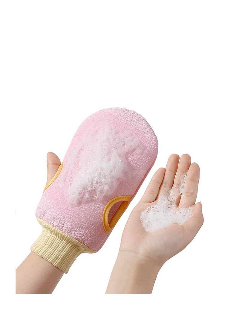 2 Pack Exfoliating Gloves Body Scrub Exfoliator Eraser Mitt Loofah Body Exfoliation Mitt Scrubbers Exfoliate Arms Legs Face Cloth Cleansing Gloves for Bath (Green + Pink)