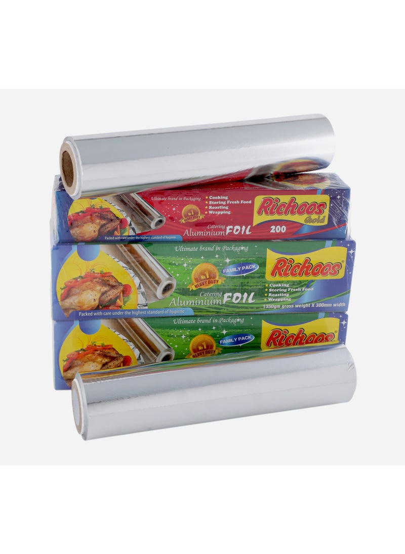 Aluminum Foil Combo Pack – 1.35 kg Weight x 2 Rolls( 2.7kg gross) + 200 sq ft Roll (30 cm Width), Durable and Food-Safe for Cooking, Wrapping, and Storing