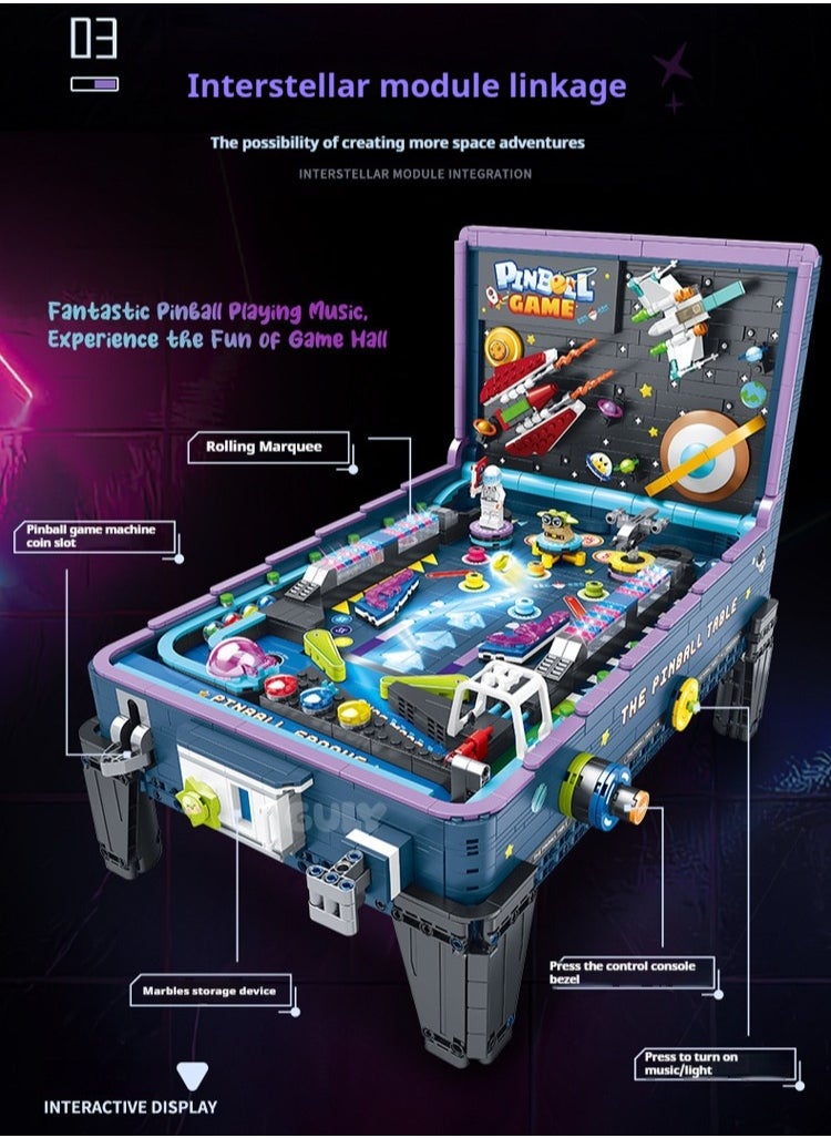 Game Console Pinball Table with Motorized Assembly Children's Building Blocks Toy for Boys