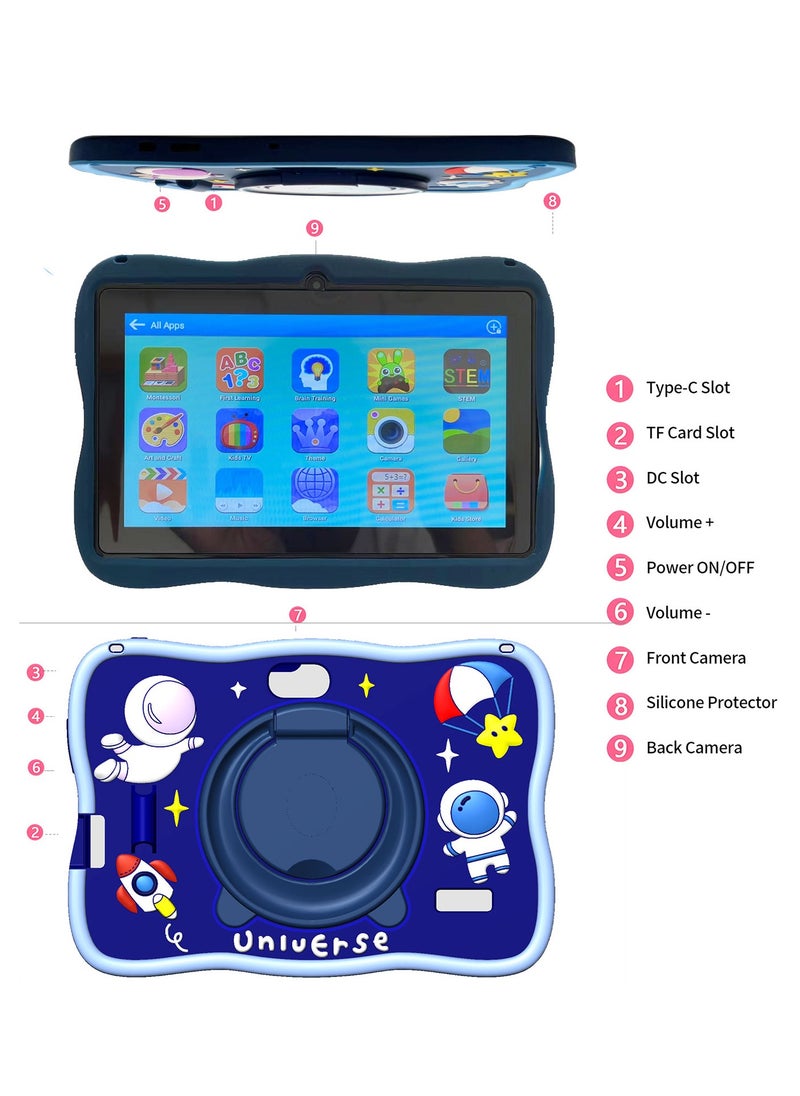 7-inch Android kids tablet PC for study and education 1GB RAM, 16GB ROM, WiFi, 1024x600 resolution Children's tablet with silicone case