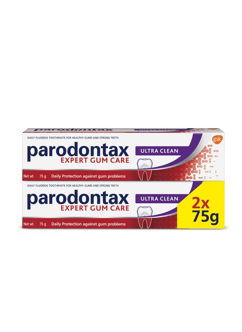 Parodontax Ultra Clean Toothpaste For Daily Protection Against Gum Problems, For Long Lasting Ultra Clean Feeling Multi Pack, 75g*2