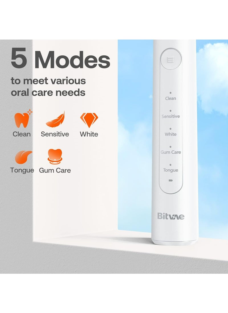 Bitvae R2 Rotating Electric Toothbrush for Adults with 8 Brush Heads (White)