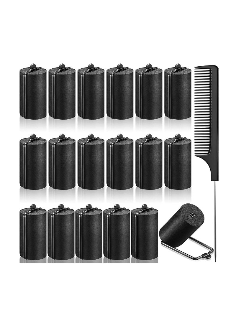 18 Pieces Satin Rollers for Black Hair Sponge Hair Rollers Black Satin Foam Rollers Silk Covered Soft Rollers for Hairdressing Styling (1.42 Inch)