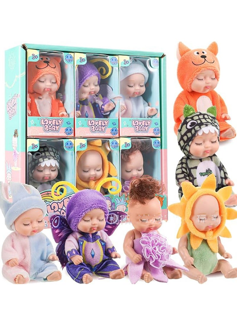 6pcs Cute Baby Dolls 4.5 Inch Newborn Mini Dolls With Realistic Silicone Body, Forest Series Cute Gift Toys Handmade Clothes Toys Gifts For Girls Over Three Years Old