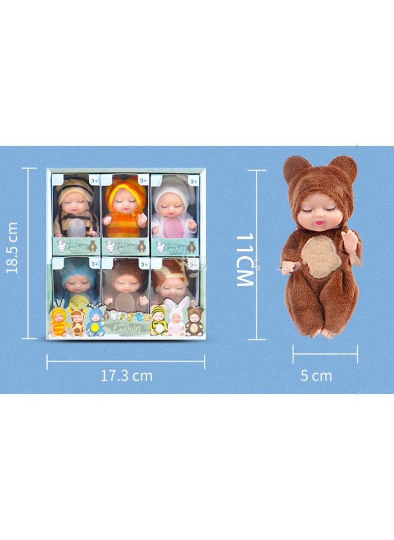 6 Pack Cute Baby Dolls 4.5 Inch Newborn Mini Dolls Realistic Silicone Body Bathrobe Collection Cute Gift Toys Handmade Clothes Toys Gifts For Girls Over Three Years Old