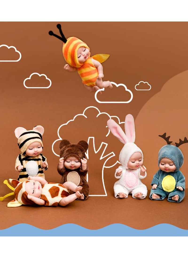 6 Pack Cute Baby Dolls 4.5 Inch Newborn Mini Dolls Realistic Silicone Body New Animal Series Cute Gift Toys Handmade Clothes Toys Gifts For Girls Over Three Years Old