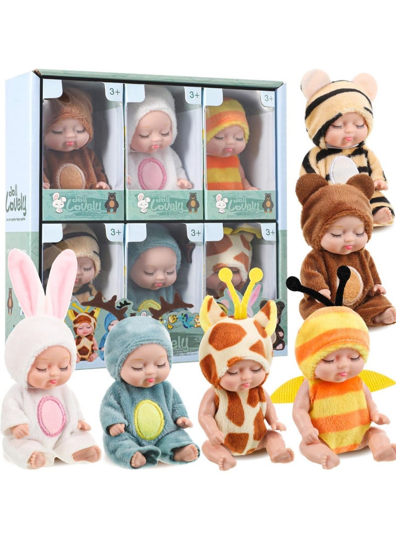 6 Pack Cute Baby Dolls 4.5 Inch Newborn Mini Dolls Realistic Silicone Body C Series Cute Gift Toys Handmade Clothes Toys Gifts For Girls Over Three Years Old