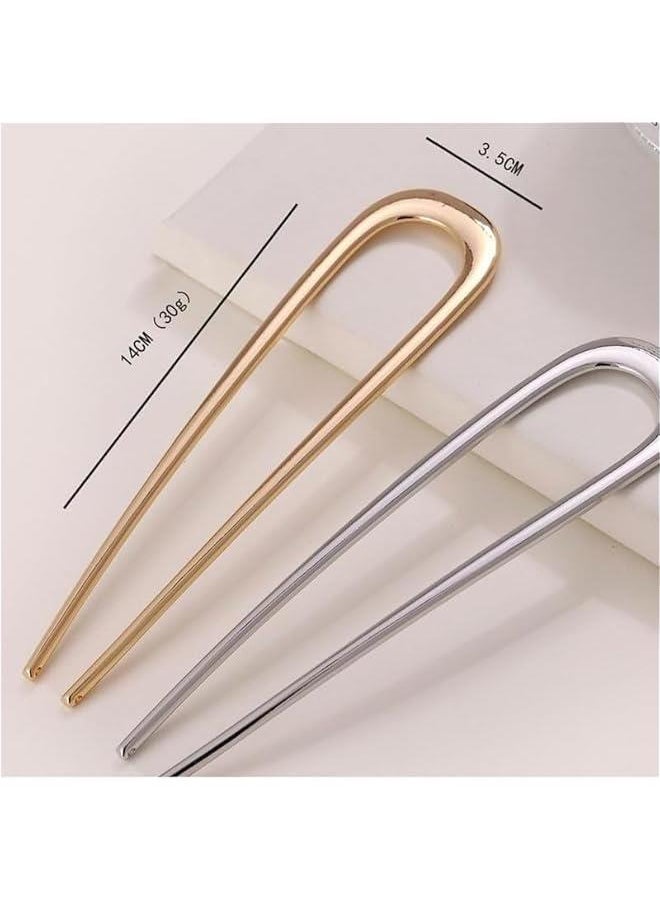 French Hair Pin,New U-Shaped Hair Clip for French Twist Hair,French Hair Sticks Fork Chignons Accessories For Women French Roll,Gold Hair Clips Hair Styling Accessories for Thick Hair (Silver+Black)