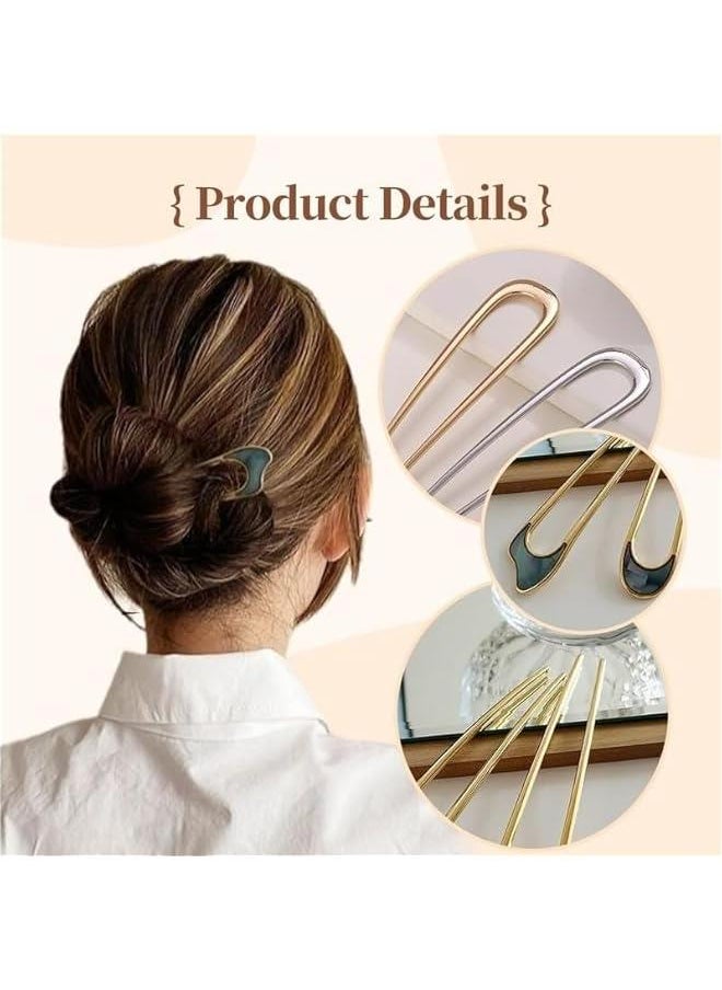 French Hair Pin,New U-Shaped Hair Clip for French Twist Hair,French Hair Sticks Fork Chignons Accessories For Women French Roll,Gold Hair Clips Hair Styling Accessories for Thick Hair (Silver+Black)