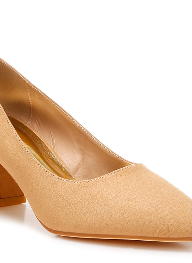 Block Heel Pumps in Beige