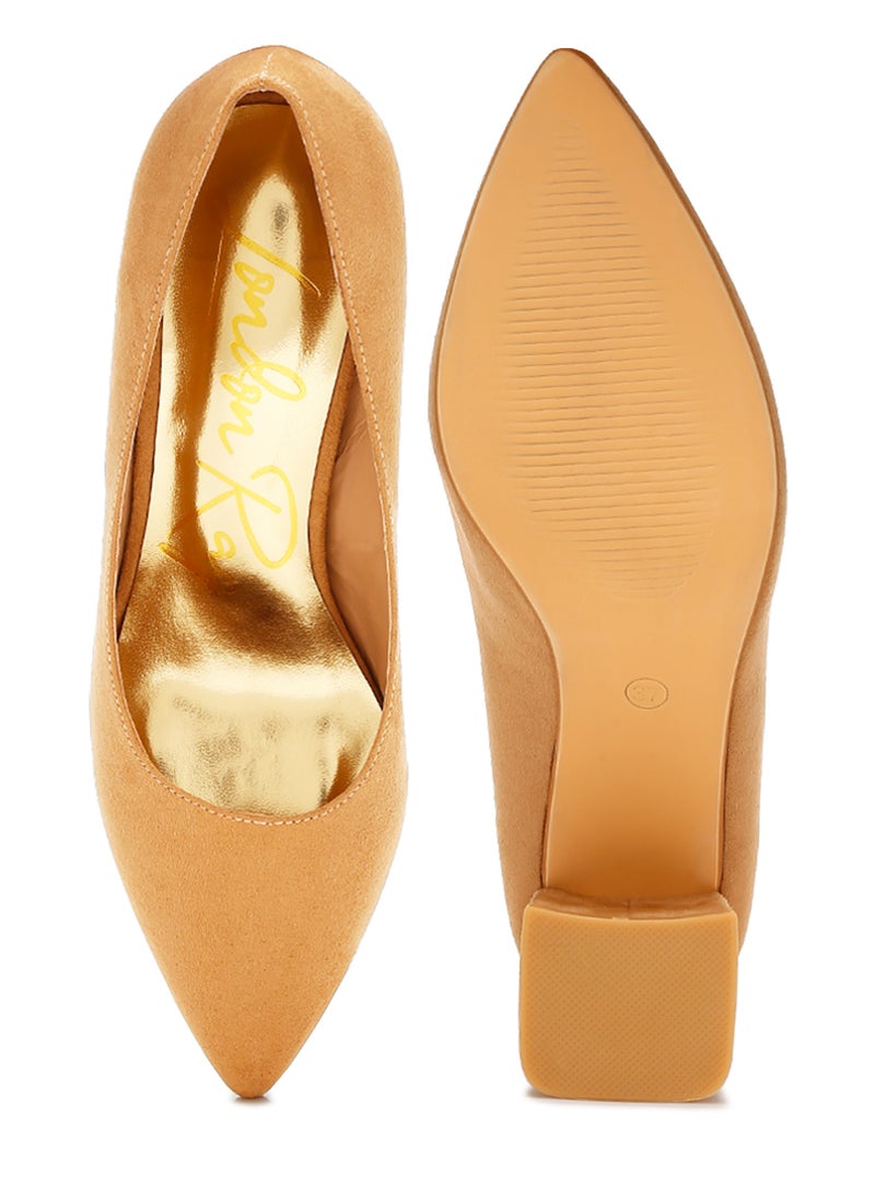 Block Heel Pumps in Beige