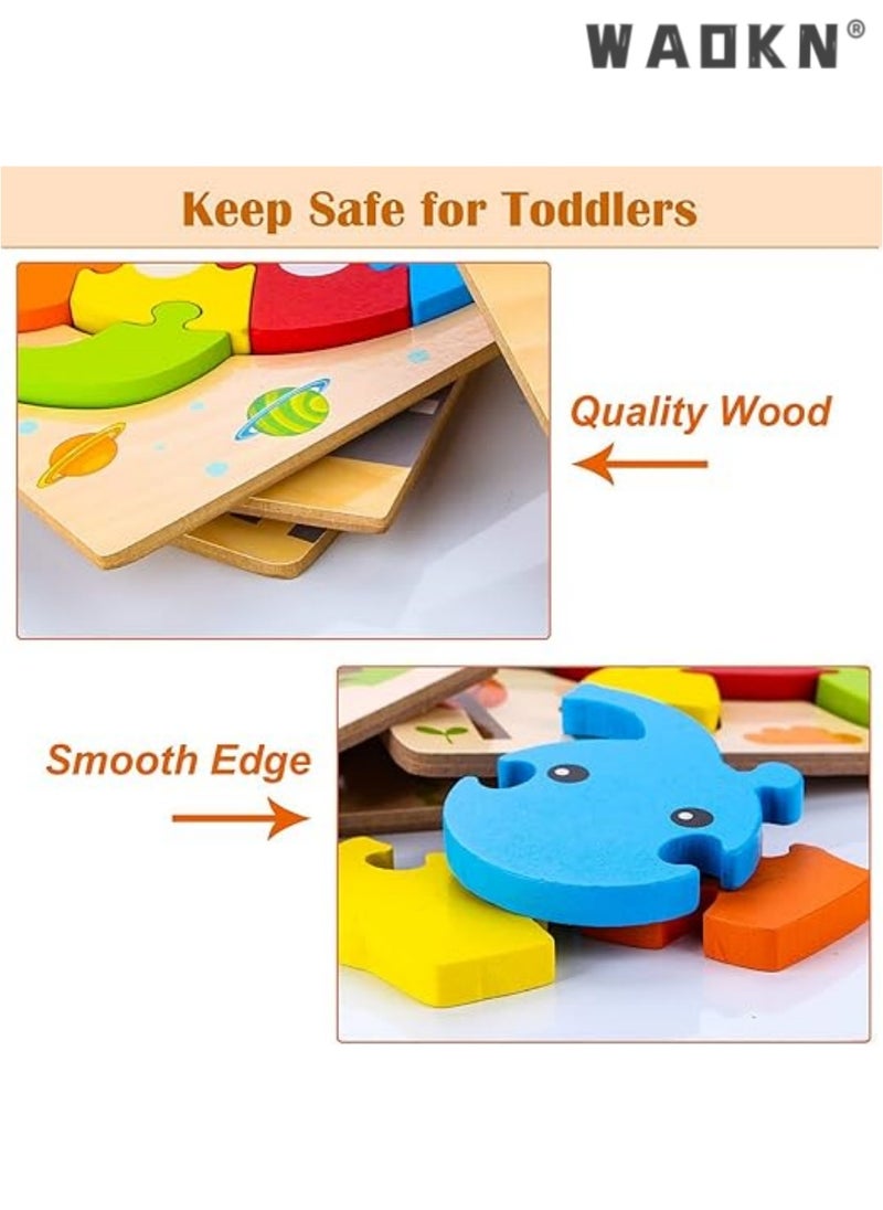 6Pcs 3D Wooden Jigsaw Puzzles for Toddlers Kids Preschool Educational Learning Toys for Toddlers 1-3,Baby Wooden Puzzles for 1 2 3 4 Year Old,Montessori Toys Gifts for Toddlers Boys Girls