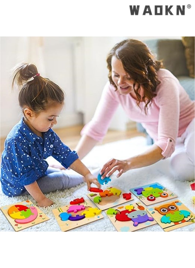 6Pcs 3D Wooden Jigsaw Puzzles for Toddlers Kids Preschool Educational Learning Toys for Toddlers 1-3,Baby Wooden Puzzles for 1 2 3 4 Year Old,Montessori Toys Gifts for Toddlers Boys Girls