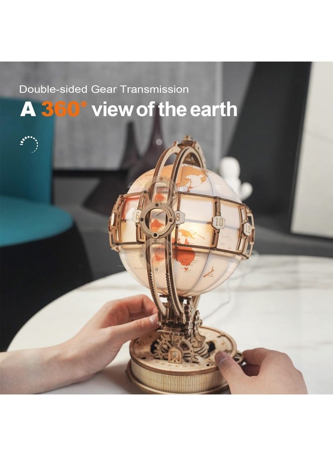 3D Wooden Puzzles For Adults, Led Illuminated Globe With Stand, 3D Wooden Globe Model Kits With Led Light, Unique Gift For Birthday/Anniversay