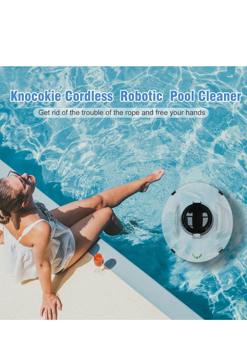 Cordless Pool Vacuum Cleaner, Robotic Pool Cleaner, Lasts 120min, Dual-Motor,Smart Navigation and Parking System, LED Indicator, Suitable for Flat Pools Up to 1000 sq, White