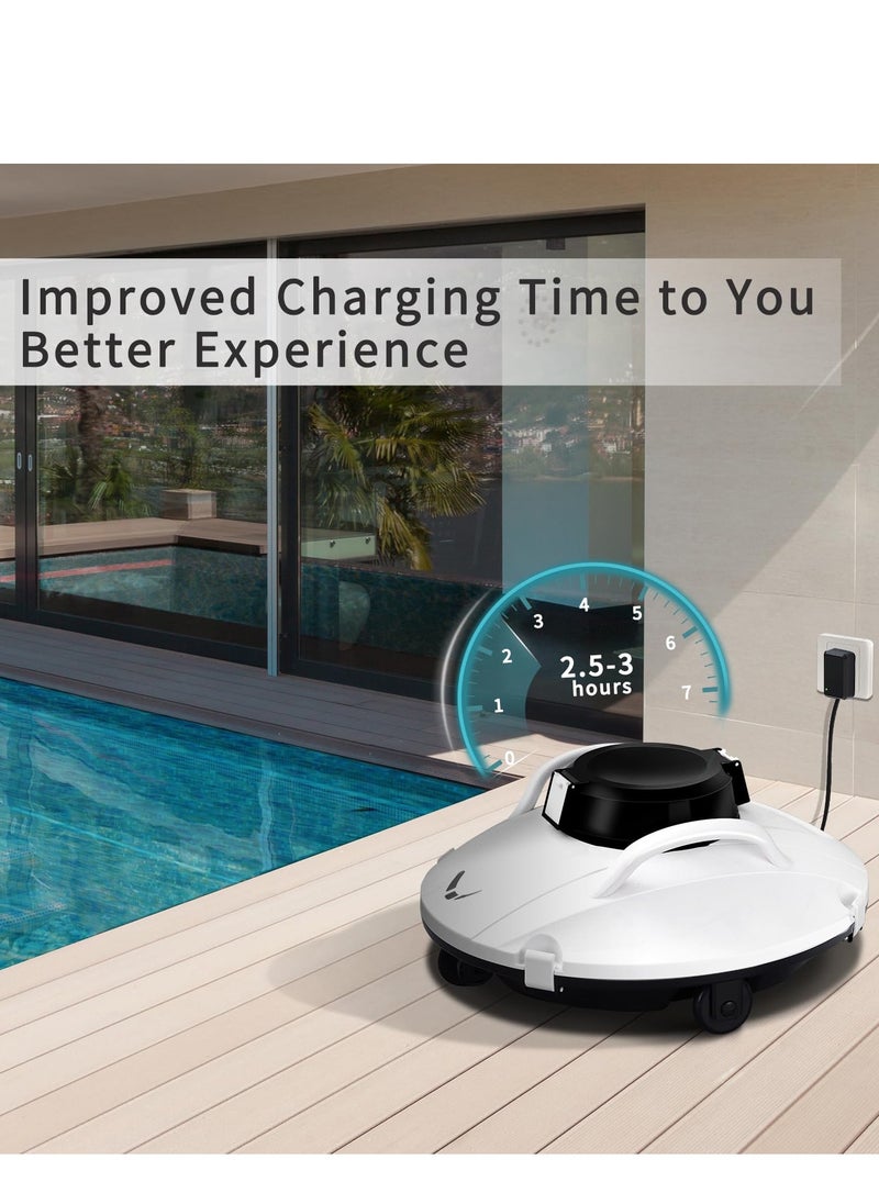 Cordless Pool Vacuum Cleaner, Robotic Pool Cleaner, Lasts 120min, Dual-Motor,Smart Navigation and Parking System, LED Indicator, Suitable for Flat Pools Up to 1000 sq, White