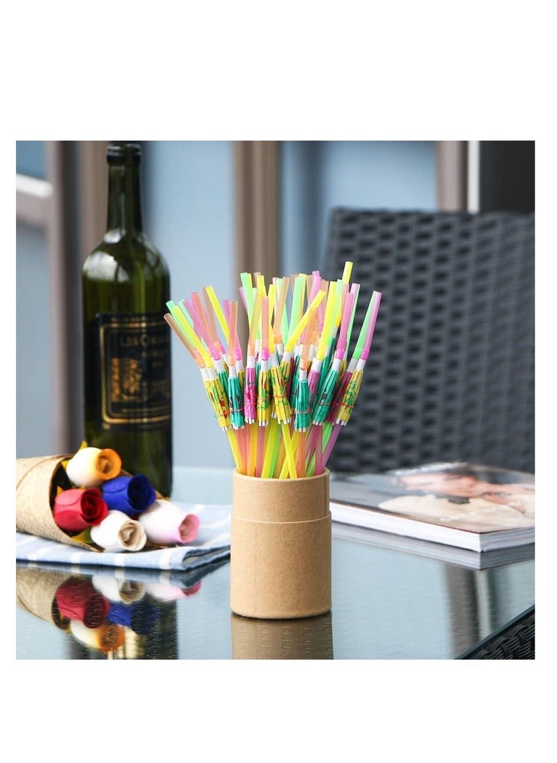 50 Umbrella Parasol Drinking Straws,Disposable Bendable Tropical Drinking Straws,Hawaiian Beach beverage juice Party Decorations Supplies