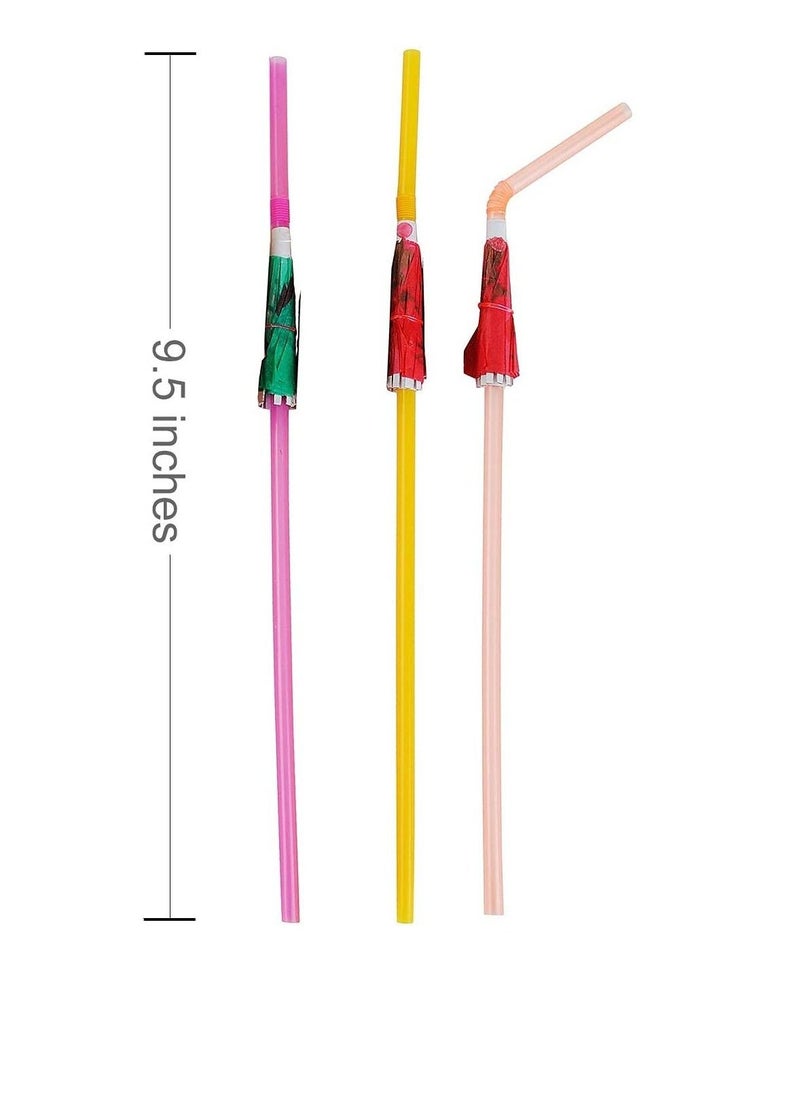 50 Umbrella Parasol Drinking Straws,Disposable Bendable Tropical Drinking Straws,Hawaiian Beach beverage juice Party Decorations Supplies