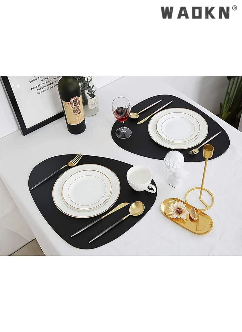 Leather Placemat and Coaster 4 Piece Set, Waterproof, Washable and Easy to Clean Table Mat, Heat Resistant Non Slip Placemat, Suitable for Kitchen Table(4 Placemat)