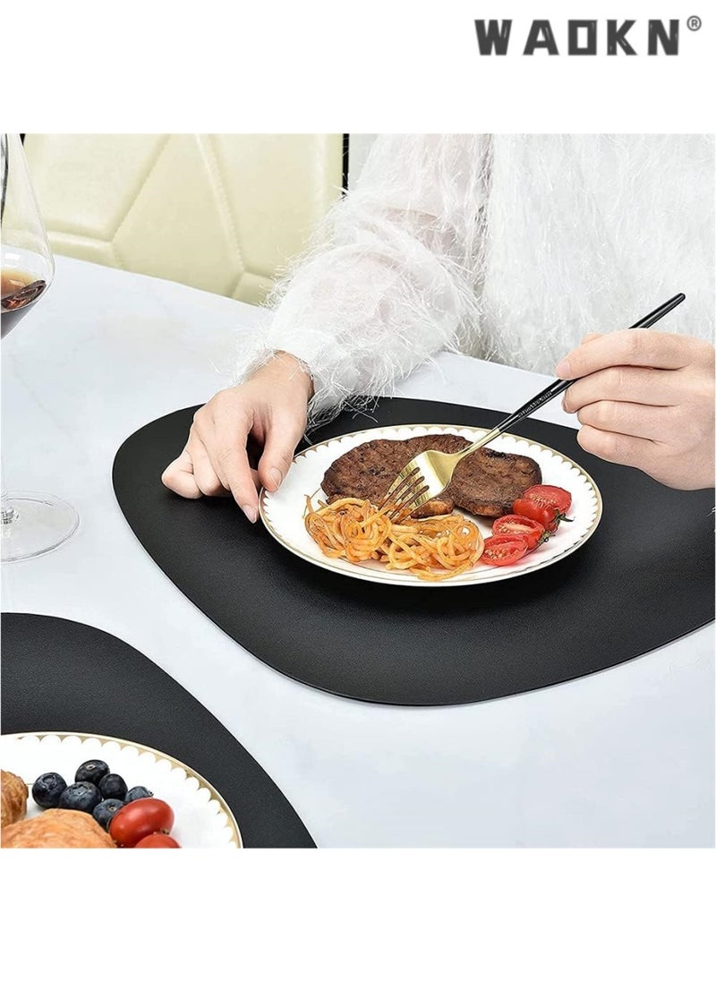 Leather Placemat and Coaster 4 Piece Set, Waterproof, Washable and Easy to Clean Table Mat, Heat Resistant Non Slip Placemat, Suitable for Kitchen Table(4 Placemat)