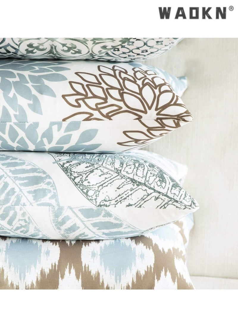 Fresh Living Blue&Green Accent ，Simple geometric printing abstract floral linen pillow cover peach skin velvet sofa pillowcase cushion cover