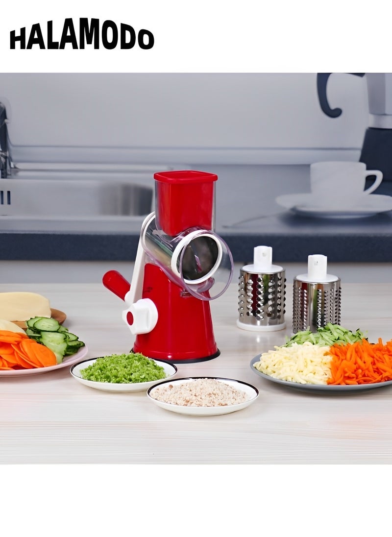 Rotary Cheese Grater Hand Crank with 3 Blades Kitchen Shredder Speed Mandolin Slicer Nut Grinder with Handle and Drum Blades for Cheese, Vegetable, Walnut, Chocolate, Potato, Carrot