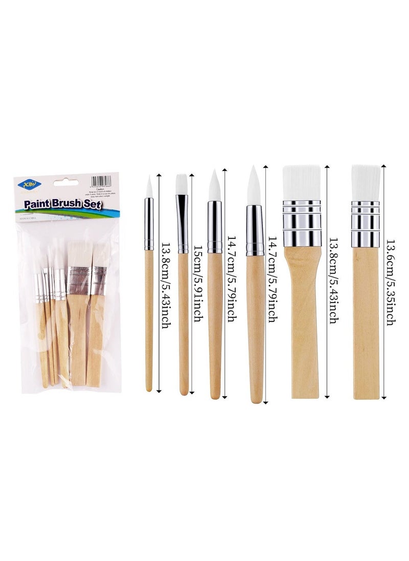 Paint Brush Set 6 Pcs Nylon Paint Brushes White Nylon Brushe Short Stick Oil Painting Brush Set Log Stick Art Student Painting Brush Acrylic Brush for Card Making DIY Art Crafts Project