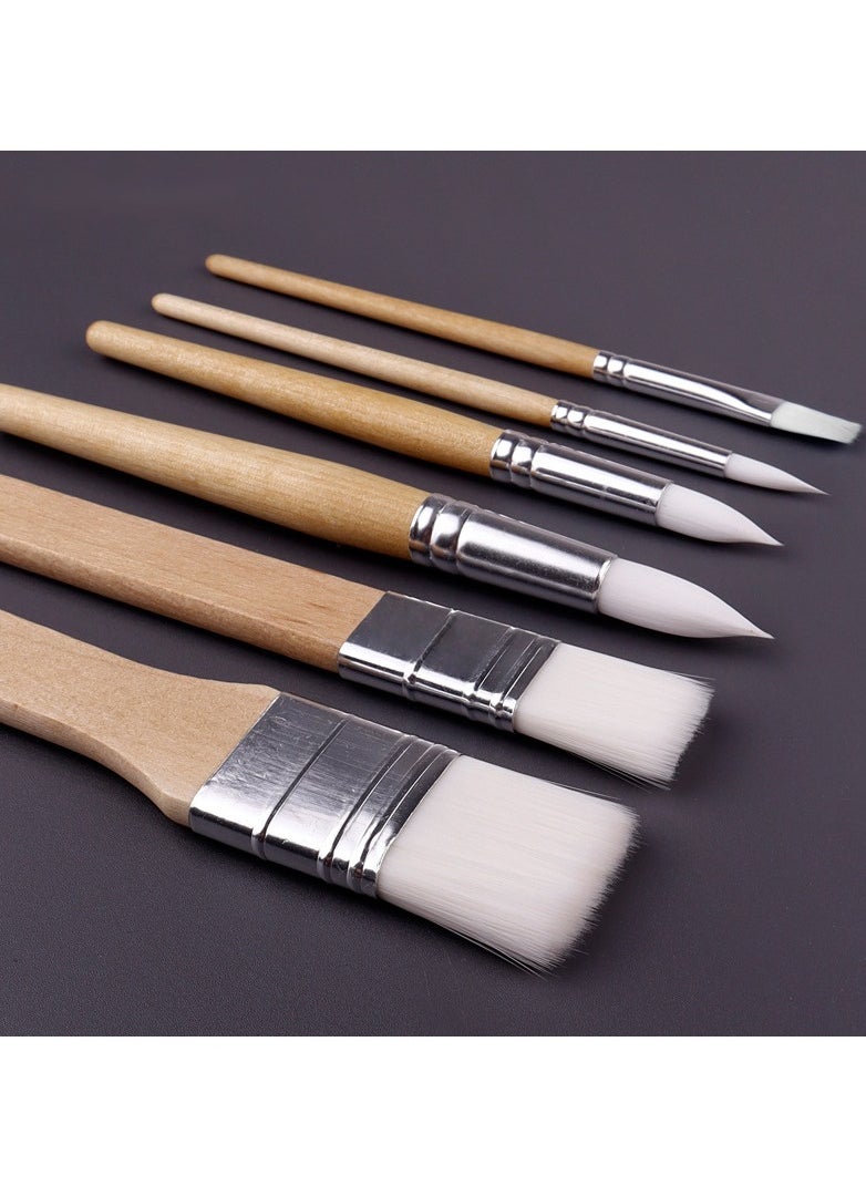 Paint Brush Set 6 Pcs Nylon Paint Brushes White Nylon Brushe Short Stick Oil Painting Brush Set Log Stick Art Student Painting Brush Acrylic Brush for Card Making DIY Art Crafts Project