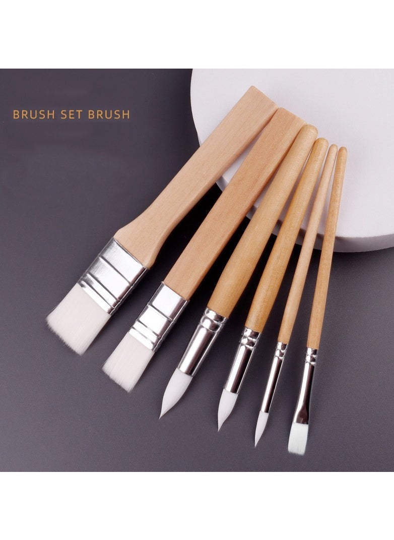 Paint Brush Set 6 Pcs Nylon Paint Brushes White Nylon Brushe Short Stick Oil Painting Brush Set Log Stick Art Student Painting Brush Acrylic Brush for Card Making DIY Art Crafts Project