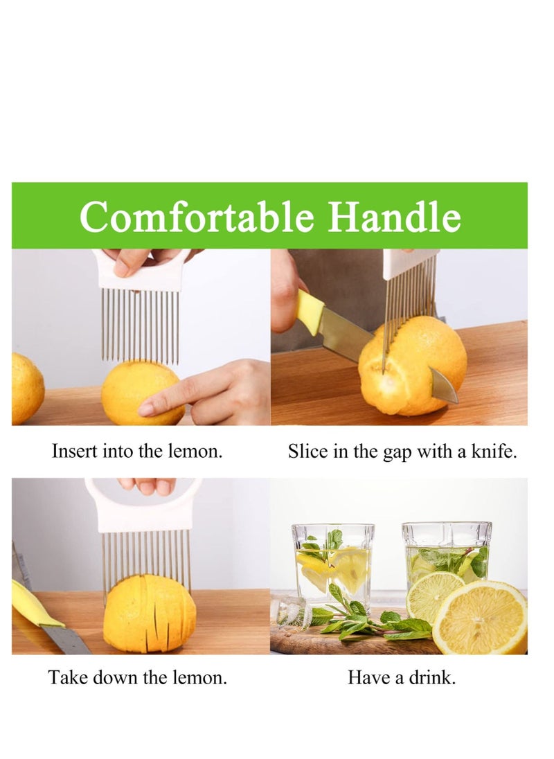 Onion Holder, 4 Pcs Onion Slicer Holder, Stainless Steel Vegetable Slicer Holder and Onion Chopper Peelers, for Slicing Cutting Vegetable Tomato Potato Fruit Meat Kitchen Gadgets Tools