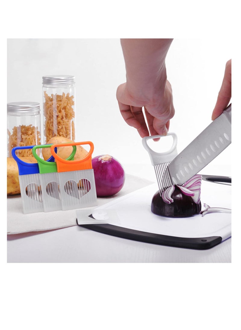 Onion Holder, 4 Pcs Onion Slicer Holder, Stainless Steel Vegetable Slicer Holder and Onion Chopper Peelers, for Slicing Cutting Vegetable Tomato Potato Fruit Meat Kitchen Gadgets Tools