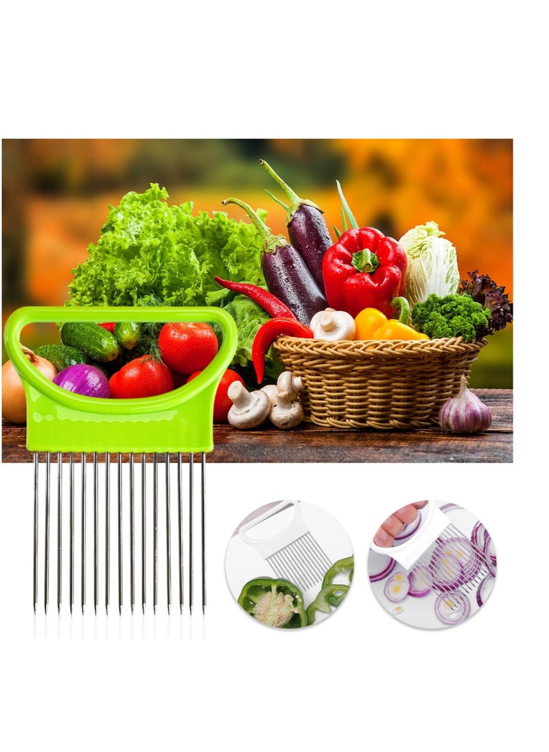 Onion Holder, 4 Pcs Onion Slicer Holder, Stainless Steel Vegetable Slicer Holder and Onion Chopper Peelers, for Slicing Cutting Vegetable Tomato Potato Fruit Meat Kitchen Gadgets Tools