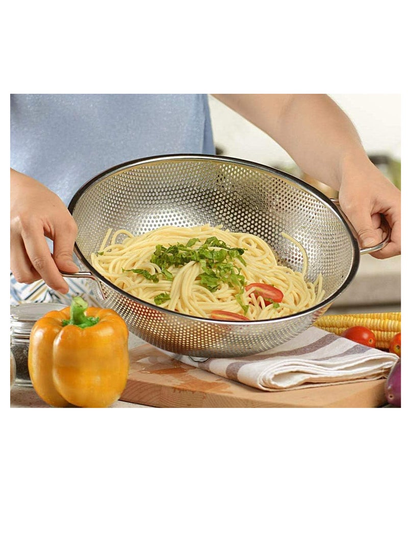 ECVV |20CM, 2PCS| Multipurpose Stainless Steel Colander Strainer Drainer with Handle for Rice Fruits Vegetable Noodles Pasta Beans Grains Washing Filter Basket for Kitchen Bowl Storing and Straining Purpose