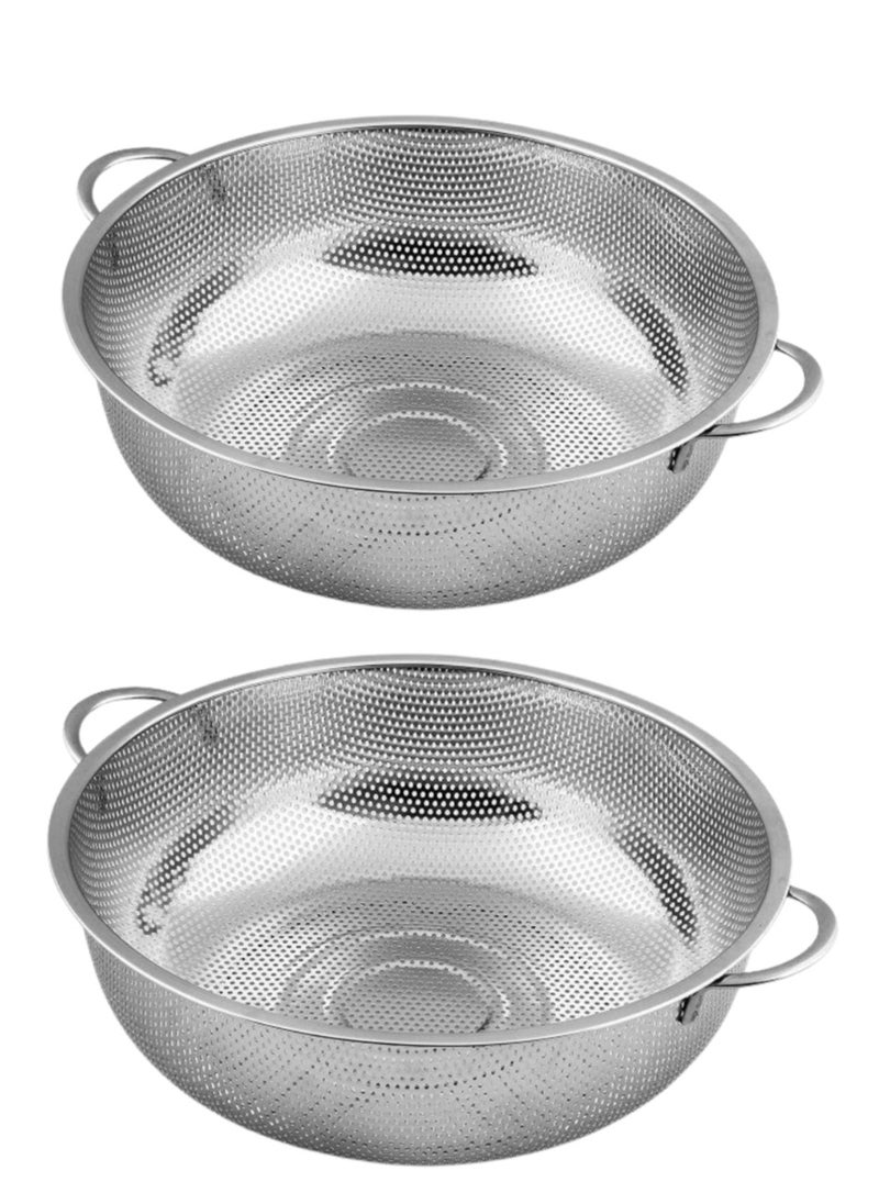 ECVV |20CM, 2PCS| Multipurpose Stainless Steel Colander Strainer Drainer with Handle for Rice Fruits Vegetable Noodles Pasta Beans Grains Washing Filter Basket for Kitchen Bowl Storing and Straining Purpose