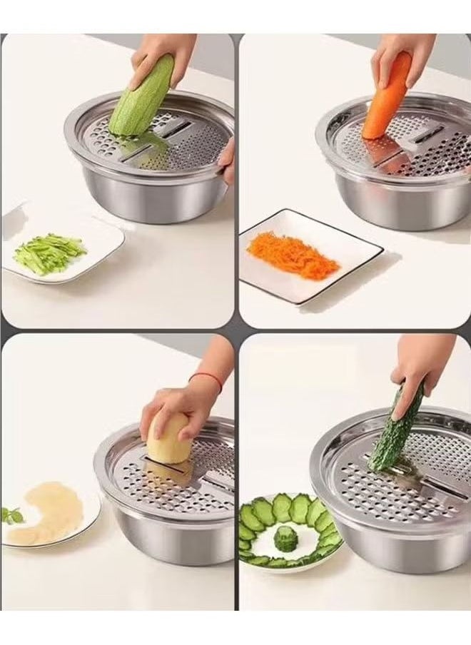 Multifunctional 3-in-1 stainless steel grater basin drain basket wash basin set