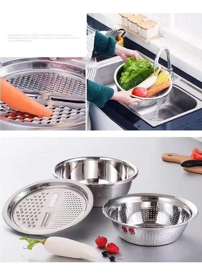 Multifunctional 3-in-1 stainless steel grater basin drain basket wash basin set