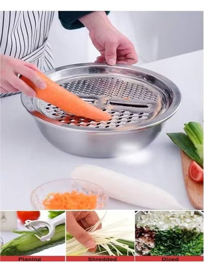 Multifunctional 3-in-1 stainless steel grater basin drain basket wash basin set