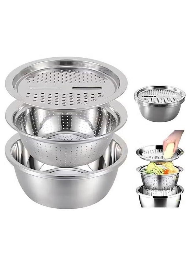 Multifunctional 3-in-1 stainless steel grater basin drain basket wash basin set