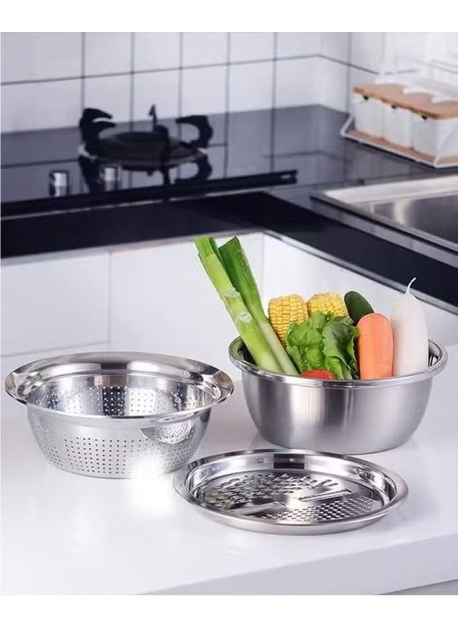 Multifunctional 3-in-1 stainless steel grater basin drain basket wash basin set