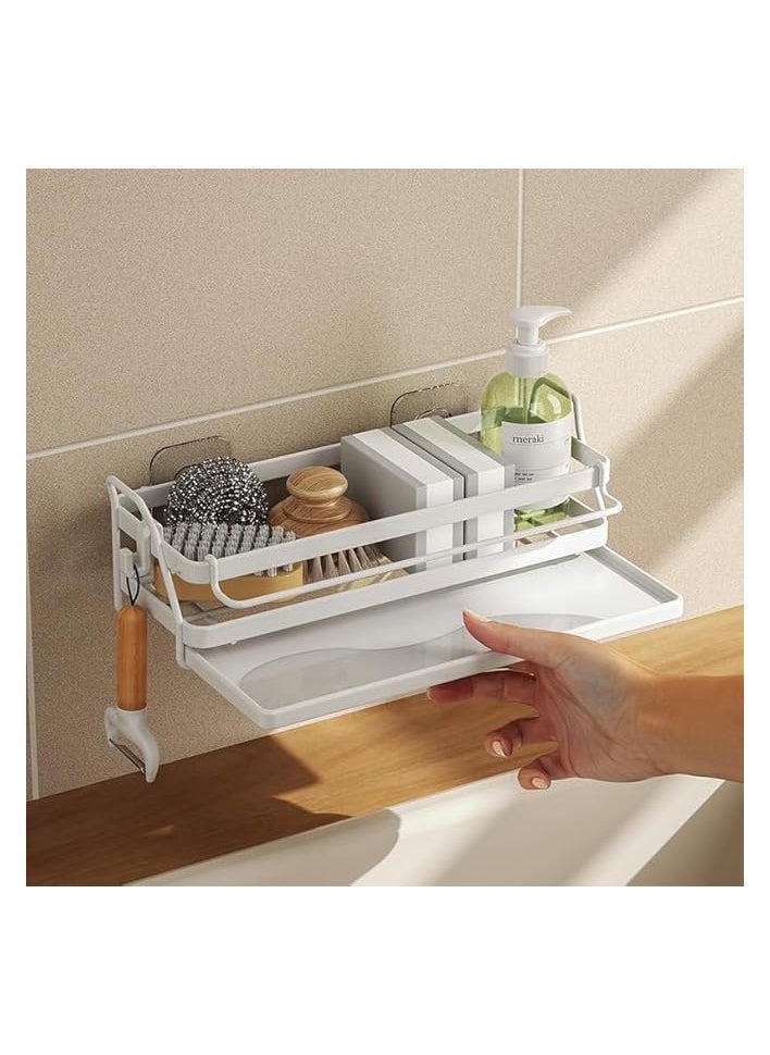 Caddy Organizer, Space-saving Multifunctional Kitchen Organizer and Brush Holder, Carbon Steel Kitchen Sink Accessories, Waterproof Kitchen Storage Unit Hook Tool and Cleaning Tool Holder