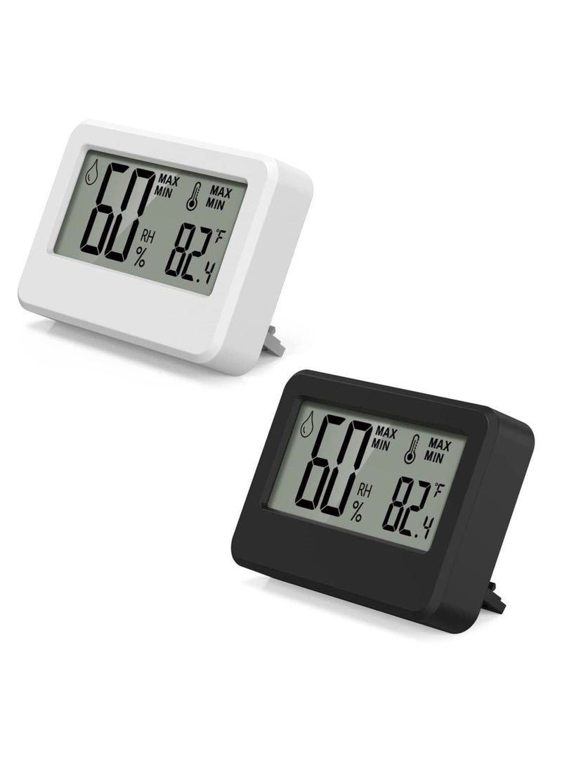 2 PCS Mini Digital Hygrometer and Thermometer,Reptile Thermometer with Magnetic & Tablestand, Indoor Temperature Humidity Meter Gauge for Humidors Greenhouse Garden Cellar Closet Guitar Case Office