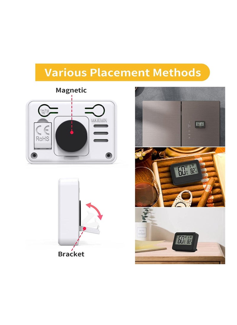 2 PCS Mini Digital Hygrometer and Thermometer,Reptile Thermometer with Magnetic & Tablestand, Indoor Temperature Humidity Meter Gauge for Humidors Greenhouse Garden Cellar Closet Guitar Case Office