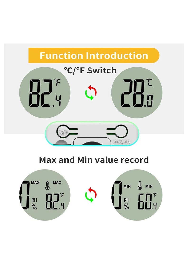 2 PCS Mini Digital Hygrometer and Thermometer,Reptile Thermometer with Magnetic & Tablestand, Indoor Temperature Humidity Meter Gauge for Humidors Greenhouse Garden Cellar Closet Guitar Case Office